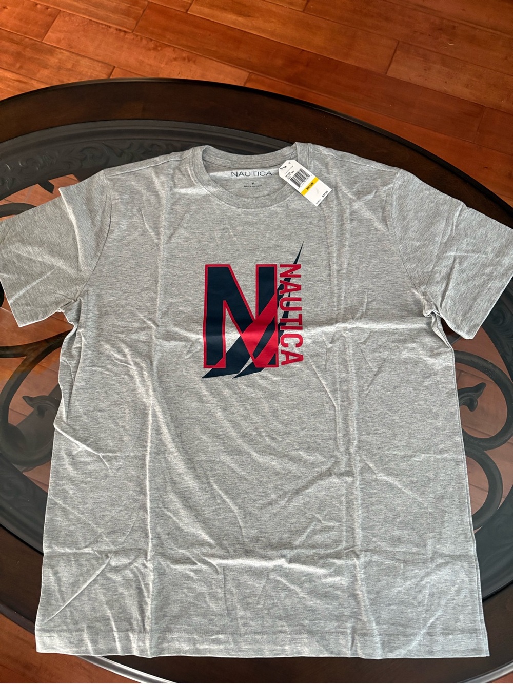 Nautica Gray Short-Sleeve Tee with Navy and Red Logo